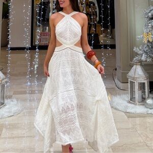 Free people white lace handkerchief high low dress size 6